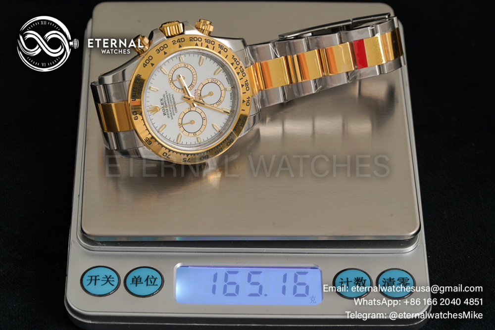 ROLEX - SUPER CLONE Daytona 126503 40mm YG/SS White/Stk VSF DD4131 (Weight Adjusted)