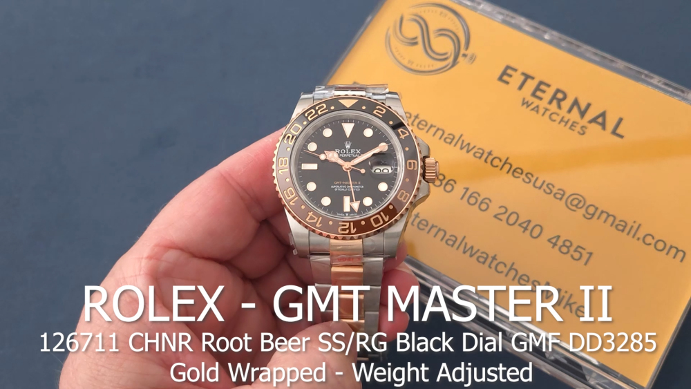 ROLEX - GMT Master II 126711 CHNR Root Beer SS/RG Black Dial GMF DD3285 (Gold Wrapped - Weight Adjusted)