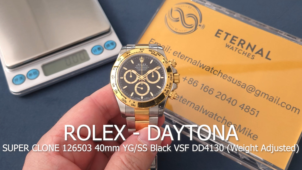 ROLEX - SUPER CLONE Daytona 126503 40mm YG/SS Black/Stk VSF DD4131 (Weight Adjusted)