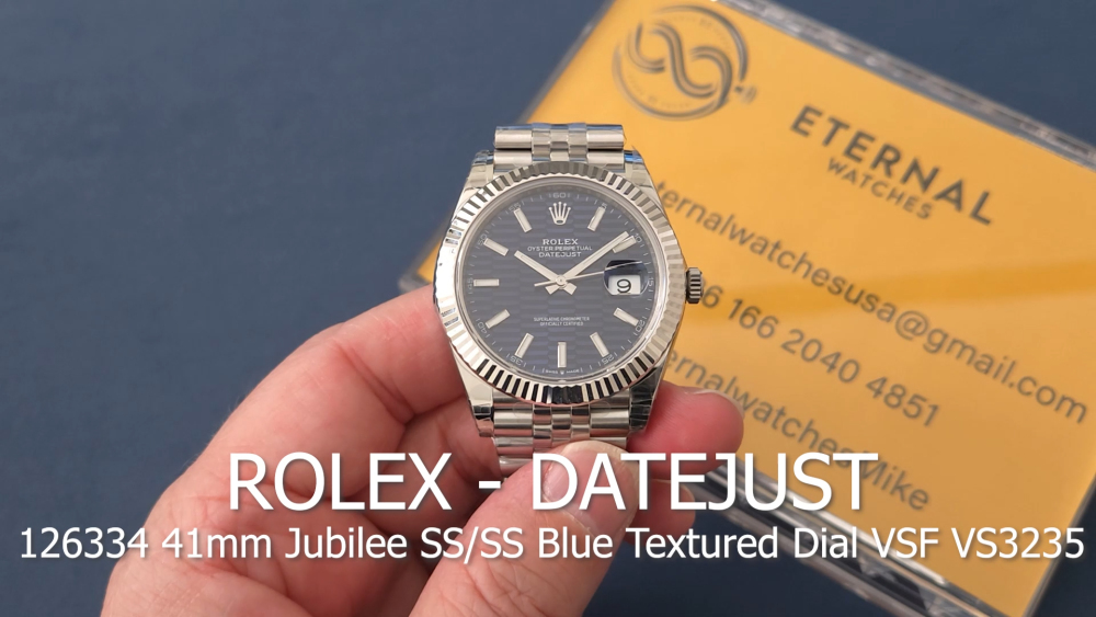 ROLEX - DateJust 126334 41mm Jubilee SS/SS Blue Textured Dial VSF VS3235