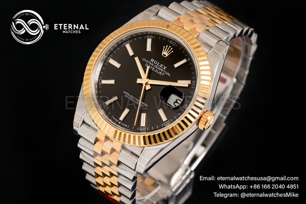 ROLEX - DateJust 126333 41mm Jubilee SS/YG Black/Stk VSF VS3235