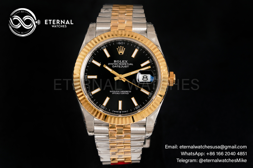 ROLEX - DateJust 126333 41mm Jubilee SS/YG Black/Stk VSF VS3235