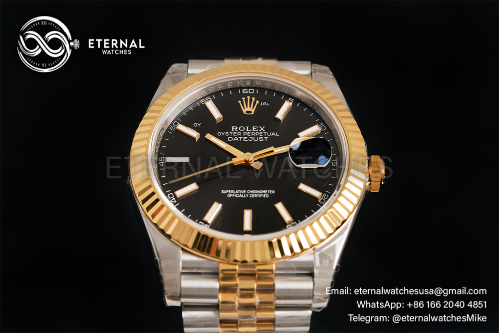 ROLEX - DateJust 126333 41mm Jubilee SS/YG Black/Stk VSF VS3235