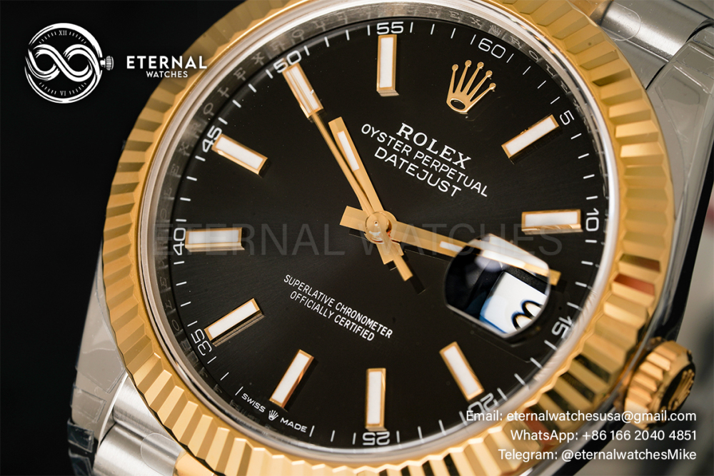 ROLEX - DateJust 126333 41mm Jubilee SS/YG Black/Stk VSF VS3235