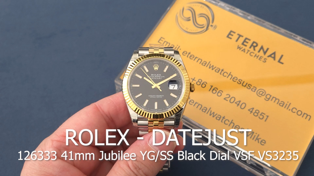 ROLEX - DateJust 126333 41mm Jubilee SS/YG Black/Stk VSF VS3235