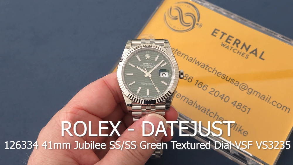 ROLEX - DateJust 126334 41mm Jubilee RG/SS Green Textured Dial Clean SH3235