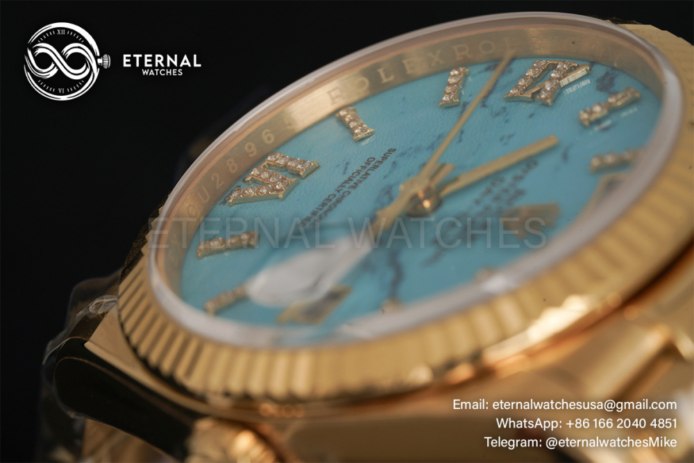ROLEX - SUPER CLONE DayDate 128238 36mm YG/YG Turquoise/Dia A2836 Gold Wrapped
