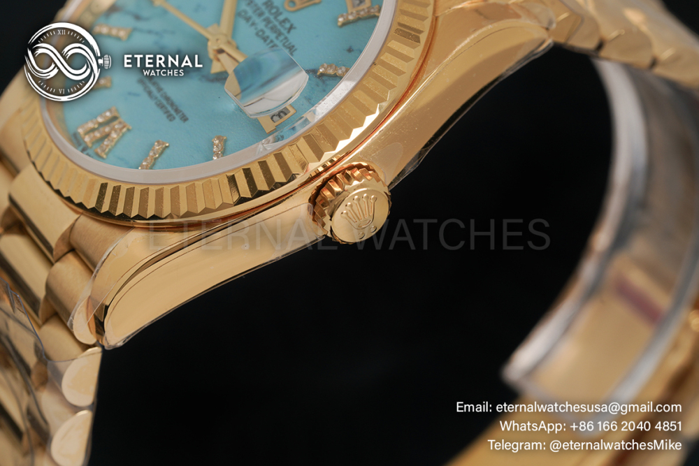 ROLEX - SUPER CLONE DayDate 128238 36mm YG/YG Turquoise/Dia A2836 Gold Wrapped