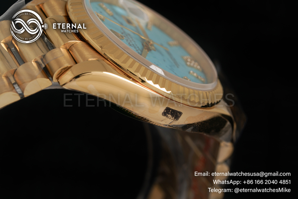 ROLEX - SUPER CLONE DayDate 128238 36mm YG/YG Turquoise/Dia A2836 Gold Wrapped