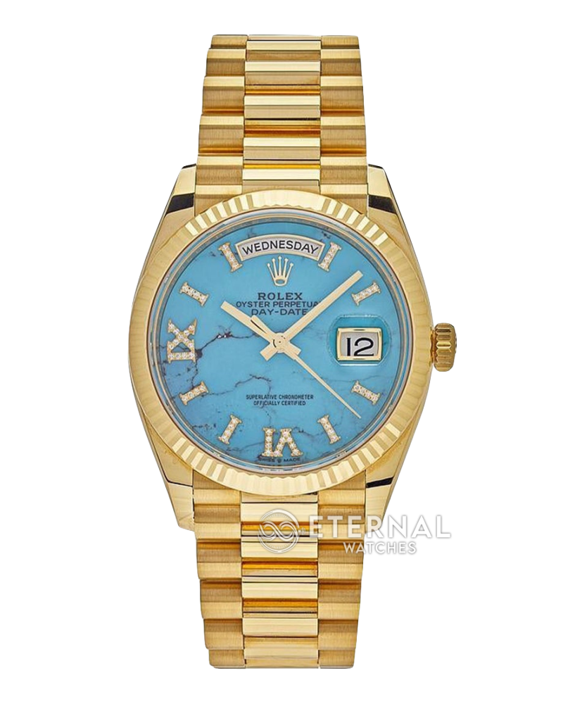 ROLEX - SUPER CLONE DayDate 128238 36mm YG/YG Turquoise/Dia A2836 Gold Wrapped