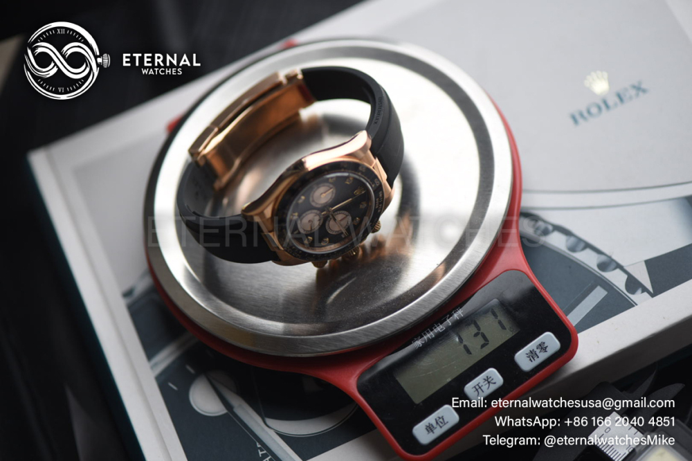 ROLEX - SUPER CLONE Daytona 126515 40mm RG/RU Black/Dia VSF V2 DD4131 (Weight Adjusted)