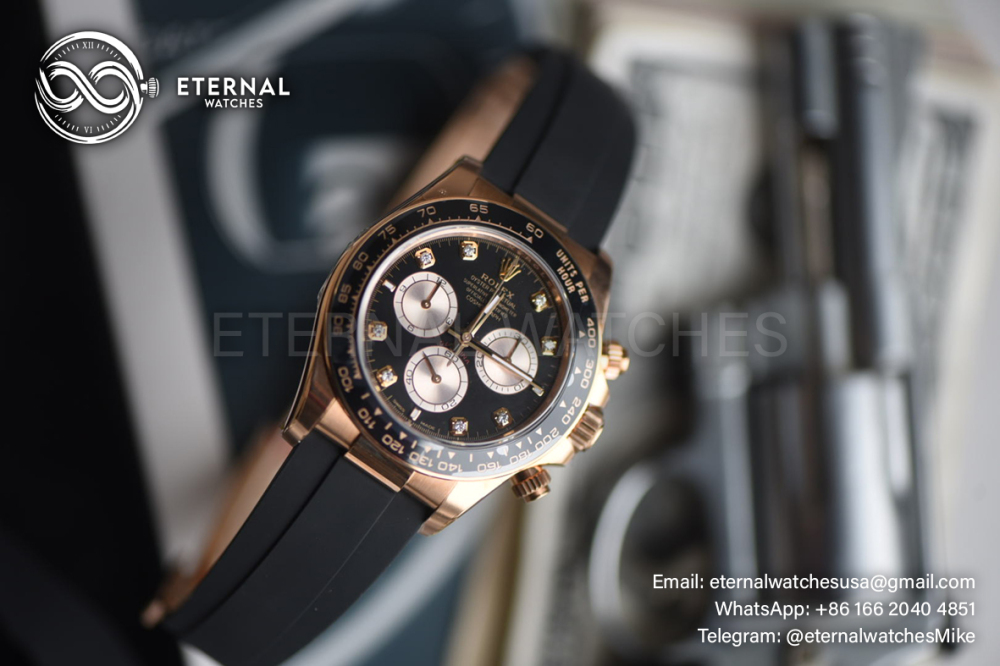 ROLEX - SUPER CLONE Daytona 126515 40mm RG/RU Black/Dia VSF V2 DD4131 (Weight Adjusted)