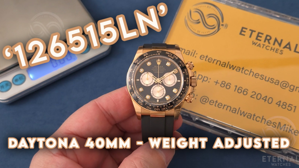 ROLEX - SUPER CLONE Daytona 126515 40mm RG/RU Black/Dia VSF V2 DD4131 (Weight Adjusted)