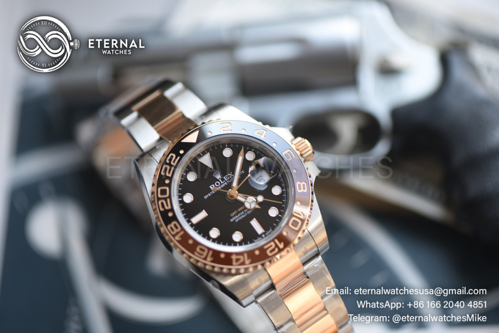 ROLEX - SUPER CLONE GMT Master II 126711CHNR Root Beer Oyster 40mm SS/RG Black Dial VSF DD3285 (Weight Adjusted)