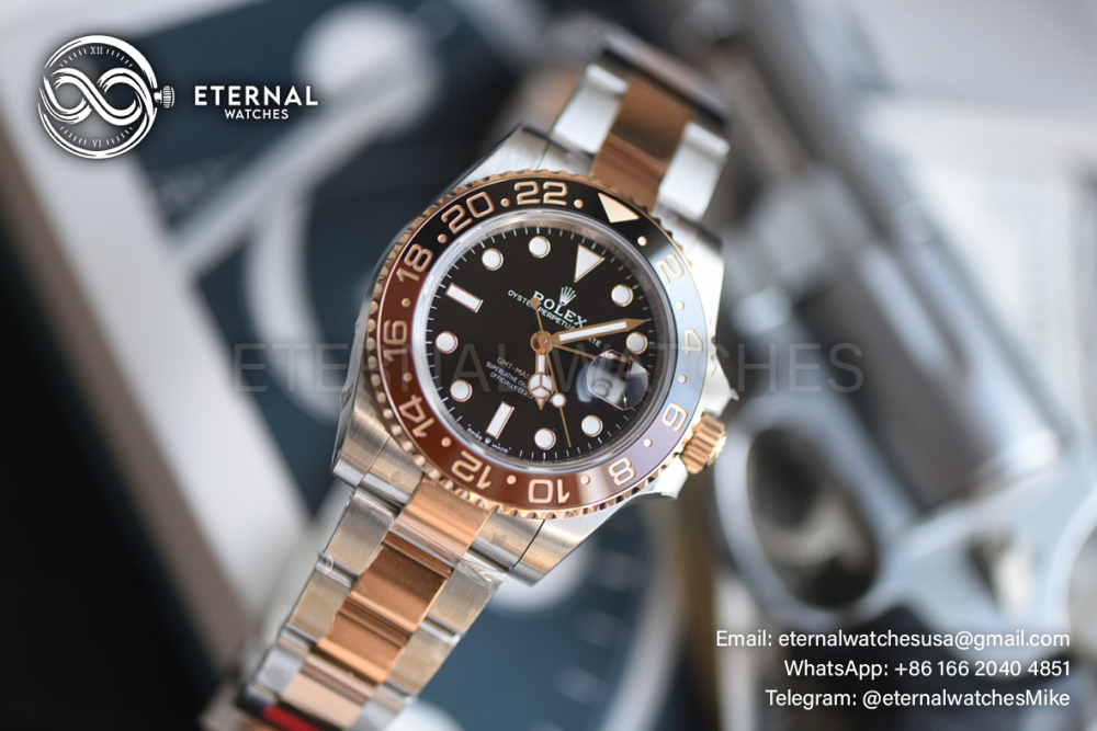 ROLEX - SUPER CLONE GMT Master II 126711CHNR Root Beer Oyster 40mm SS/RG Black Dial VSF DD3285 (Weight Adjusted)