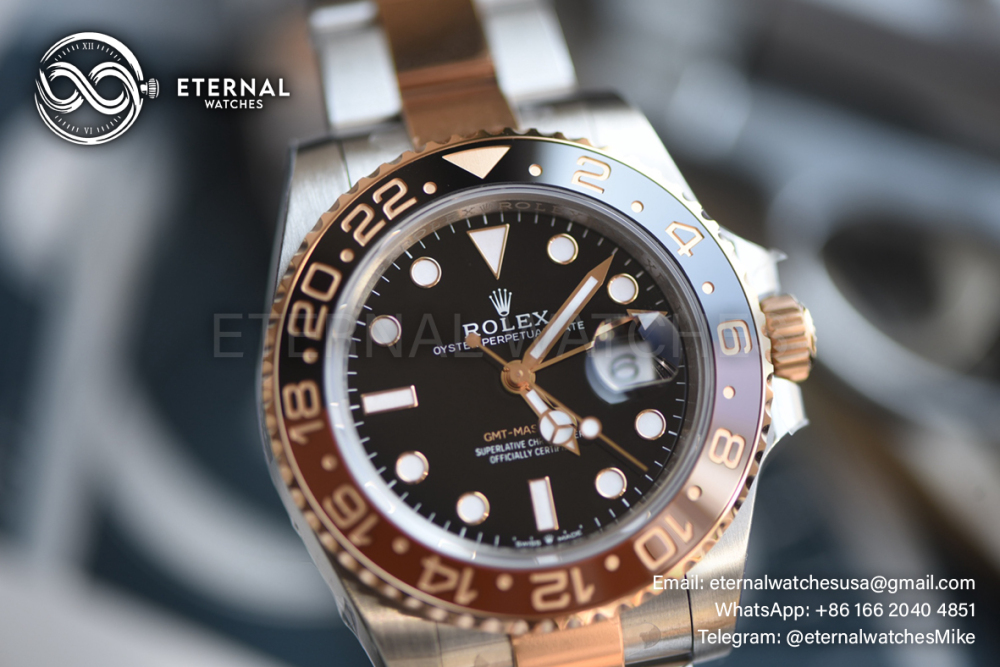ROLEX - SUPER CLONE GMT Master II 126711CHNR Root Beer Oyster 40mm SS/RG Black Dial VSF DD3285 (Weight Adjusted)