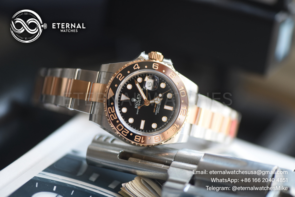 ROLEX - SUPER CLONE GMT Master II 126711CHNR Root Beer Oyster 40mm SS/RG Black Dial VSF DD3285 (Weight Adjusted)