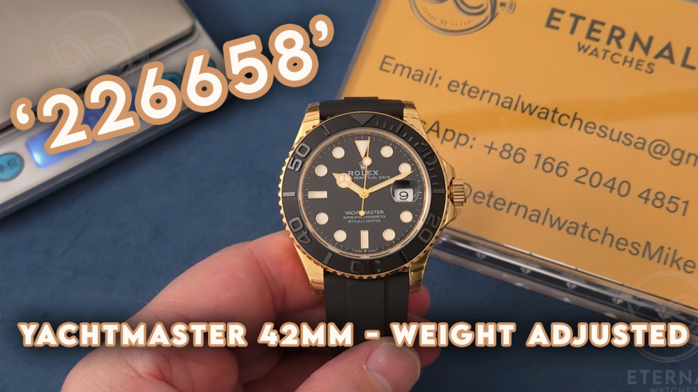ROLEX - SUPER CLONE Yacht-Master 226658 42mm YG/RU Black/Dot V3 VSF DD3235 (Weight Adjusted)