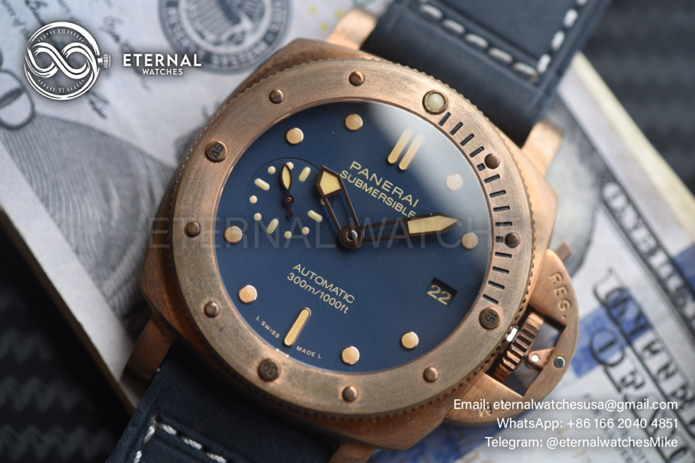 PANERAI - SUPER CLONE Submersible Pam1074 Bronzo 42mm BR/LE Blue Dial VSF P900