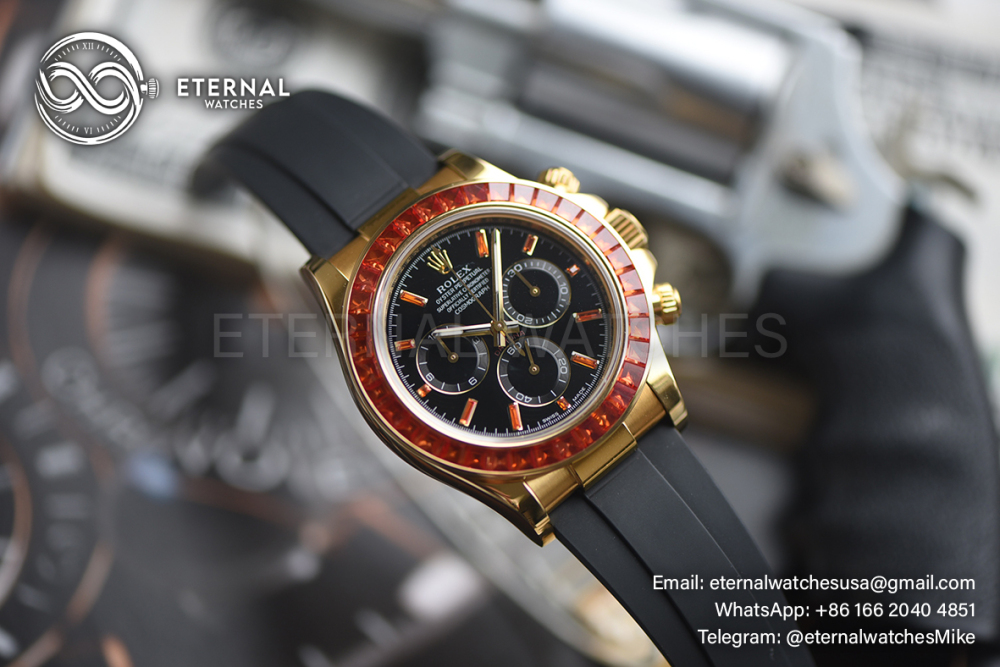ROLEX - SUPER CLONE Daytona 126518 Gem 40mm YG/RU Black/Dia N6F DD4130