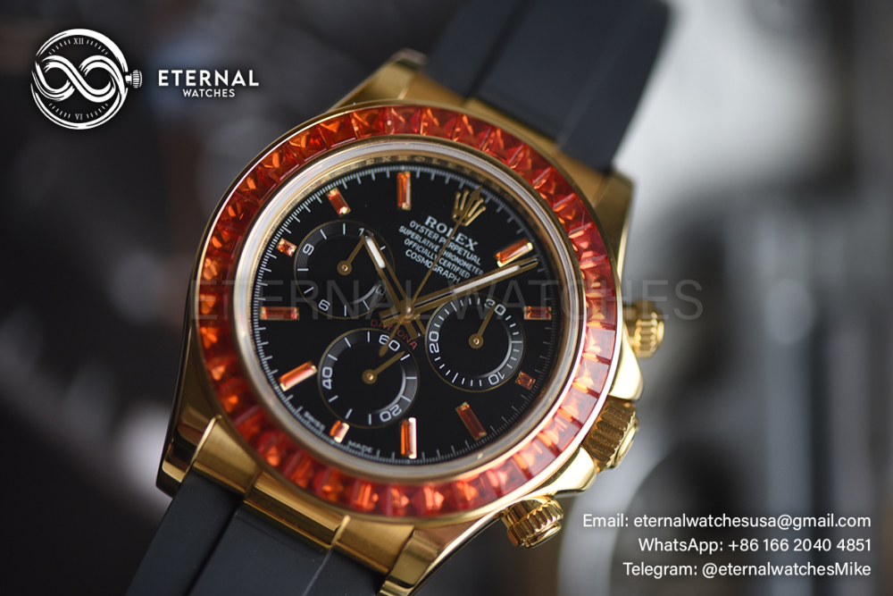 ROLEX - SUPER CLONE Daytona 126518 Gem 40mm YG/RU Black/Dia N6F DD4130