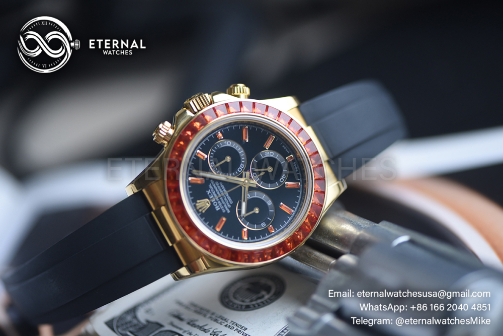 ROLEX - SUPER CLONE Daytona 126518 Gem 40mm YG/RU Black/Dia N6F DD4130