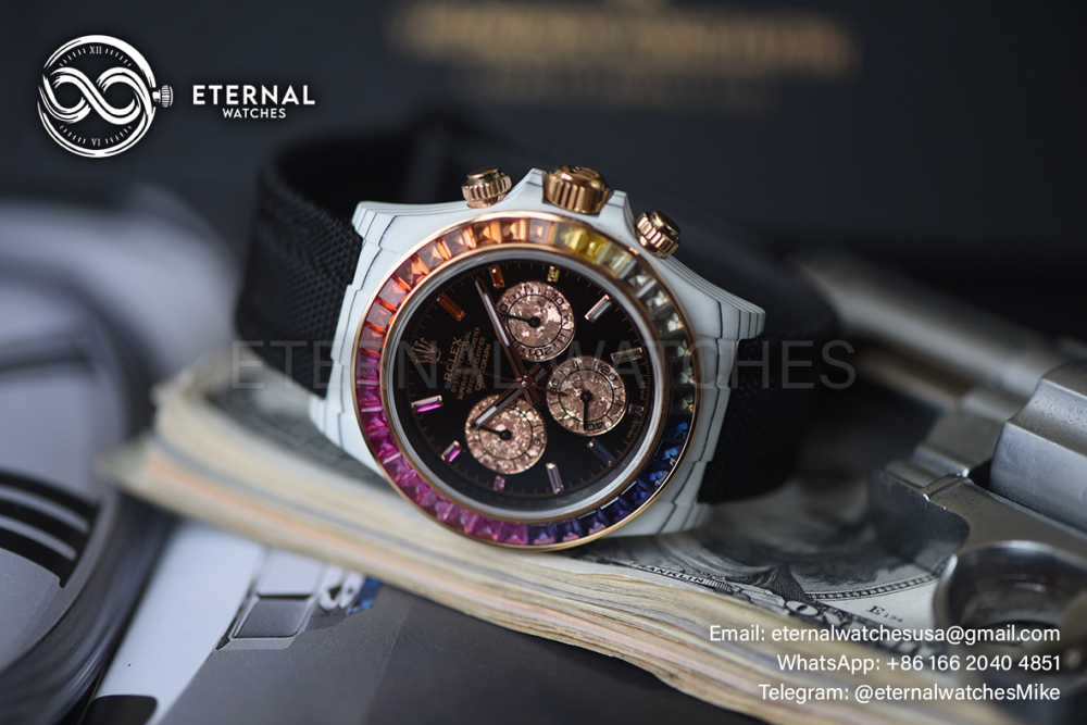 ROLEX - SUPR CLONE Daytona Rainbow 40mm White Carbon/NY Black/Stk Dial Sonic DD4130