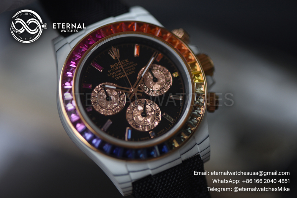 ROLEX - SUPR CLONE Daytona Rainbow 40mm White Carbon/NY Black/Stk Dial Sonic DD4130
