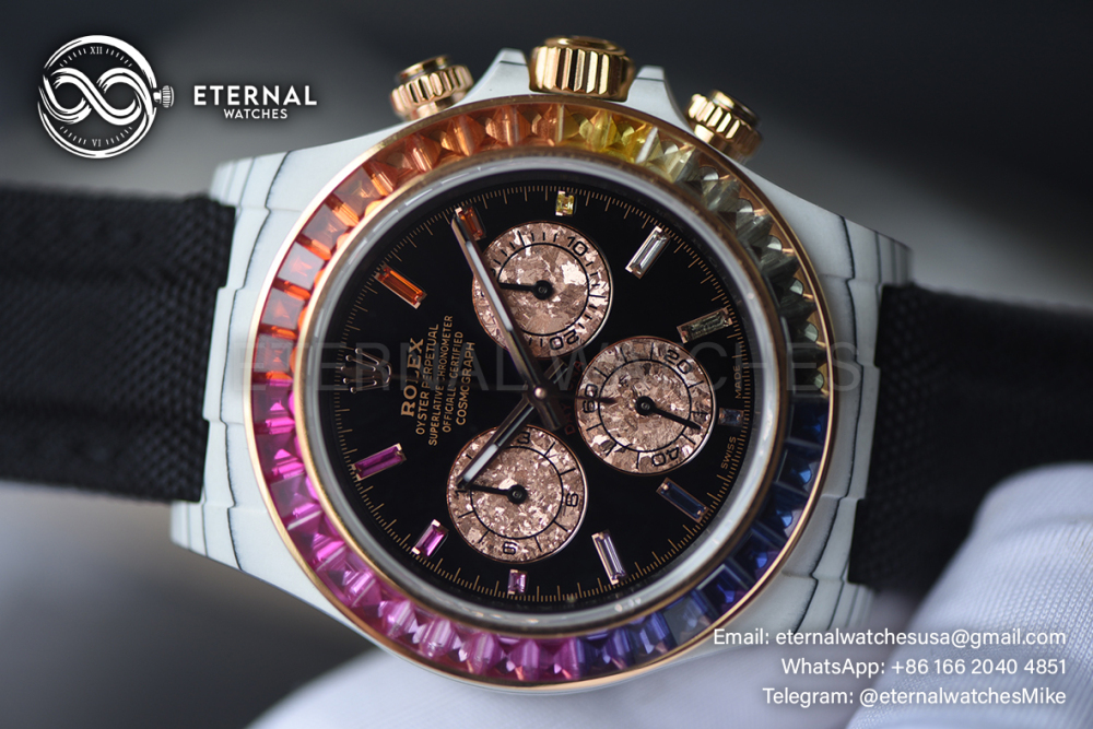 ROLEX - SUPR CLONE Daytona Rainbow 40mm White Carbon/NY Black/Stk Dial Sonic DD4130