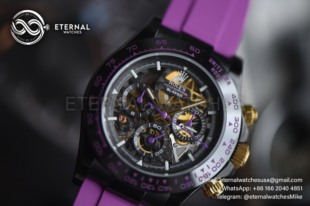 ROLEX - SUPRE CLONE Daytona Blaken 40mm Black Ceramic/RU Sketelon Dial on Pink Strap SONIC DD4130