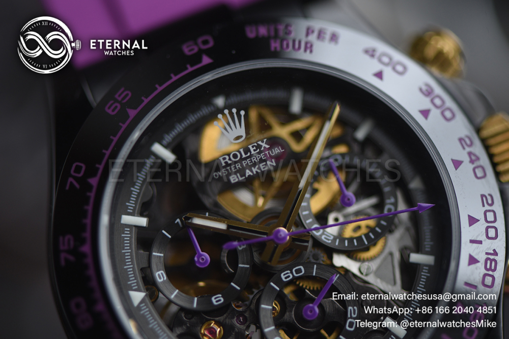 ROLEX - SUPRE CLONE Daytona Blaken 40mm Black Ceramic/RU Sketelon Dial on Pink Strap SONIC DD4130