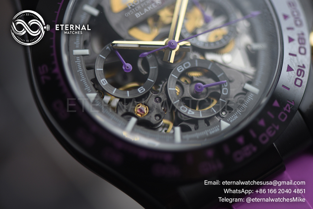 ROLEX - SUPRE CLONE Daytona Blaken 40mm Black Ceramic/RU Sketelon Dial on Pink Strap SONIC DD4130