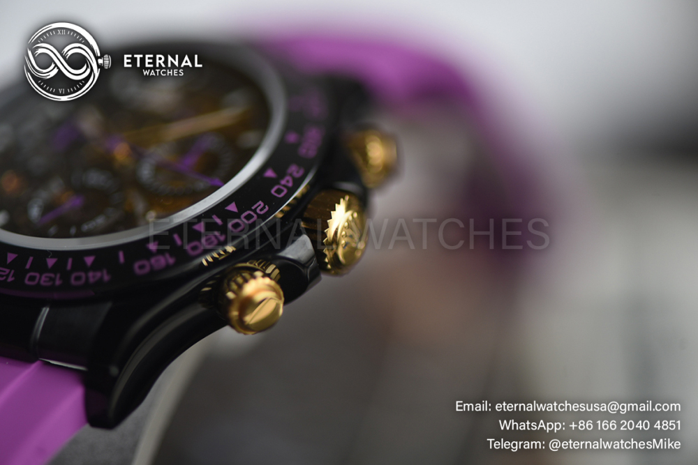 ROLEX - SUPRE CLONE Daytona Blaken 40mm Black Ceramic/RU Sketelon Dial on Pink Strap SONIC DD4130