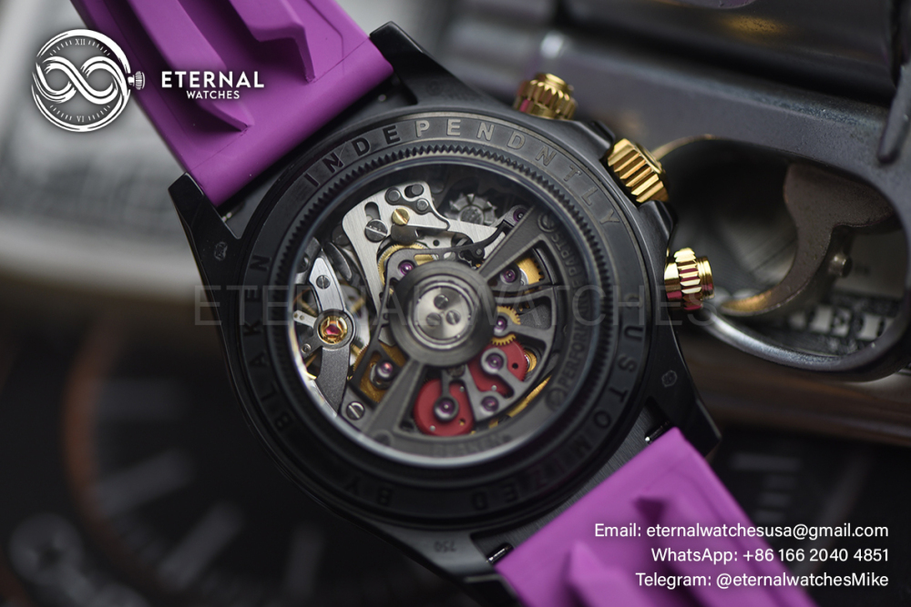 ROLEX - SUPRE CLONE Daytona Blaken 40mm Black Ceramic/RU Sketelon Dial on Pink Strap SONIC DD4130