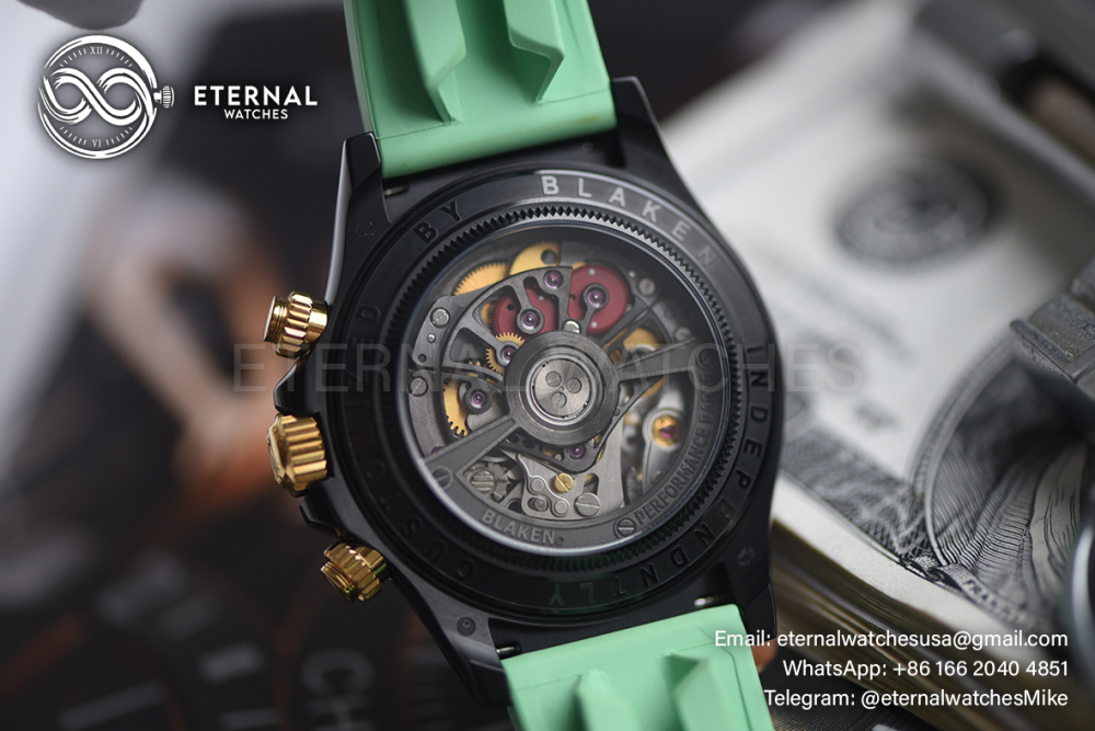ROLEX - SUPRE CLONE Daytona Blaken 40mm Black Ceramic/RU Sketelon Dial on Green Strap SONIC DD4130