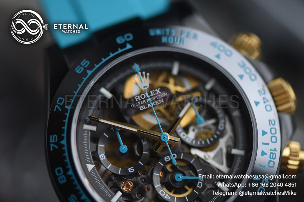 ROLEX - SUPRE CLONE Daytona Blaken 40mm Black Ceramic/RU Sketelon Dial on Blue Strap SONIC DD4130
