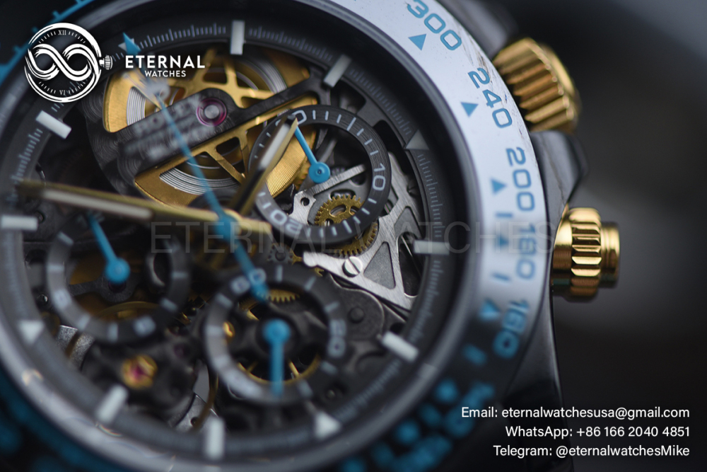 ROLEX - SUPRE CLONE Daytona Blaken 40mm Black Ceramic/RU Sketelon Dial on Blue Strap SONIC DD4130