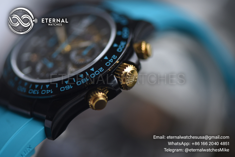 ROLEX - SUPRE CLONE Daytona Blaken 40mm Black Ceramic/RU Sketelon Dial on Blue Strap SONIC DD4130