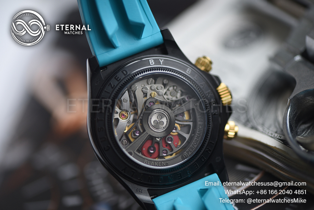 ROLEX - SUPRE CLONE Daytona Blaken 40mm Black Ceramic/RU Sketelon Dial on Blue Strap SONIC DD4130