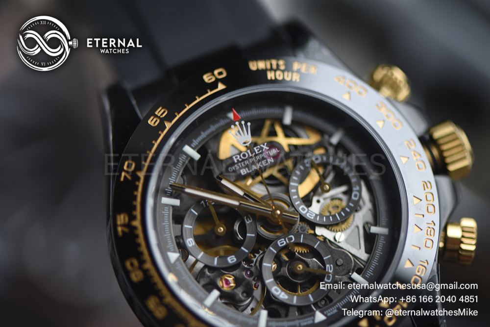 ROLEX - SUPRE CLONE Daytona Blaken 40mm Black Ceramic/RU Sketelon Dial on Black Strap SONIC DD4130