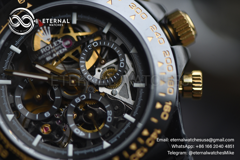ROLEX - SUPRE CLONE Daytona Blaken 40mm Black Ceramic/RU Sketelon Dial on Black Strap SONIC DD4130