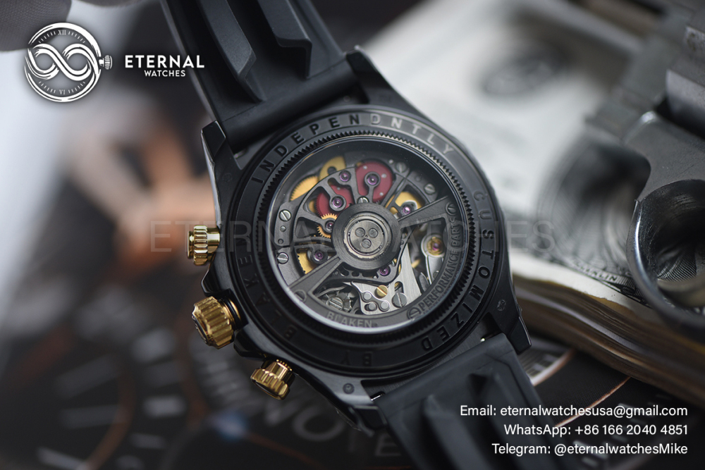 ROLEX - SUPRE CLONE Daytona Blaken 40mm Black Ceramic/RU Sketelon Dial on Black Strap SONIC DD4130