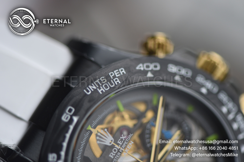 ROLEX - SUPRE CLONE Daytona Blaken 40mm Black Ceramic/RU Sketelon Dial on White Strap SONIC DD4130