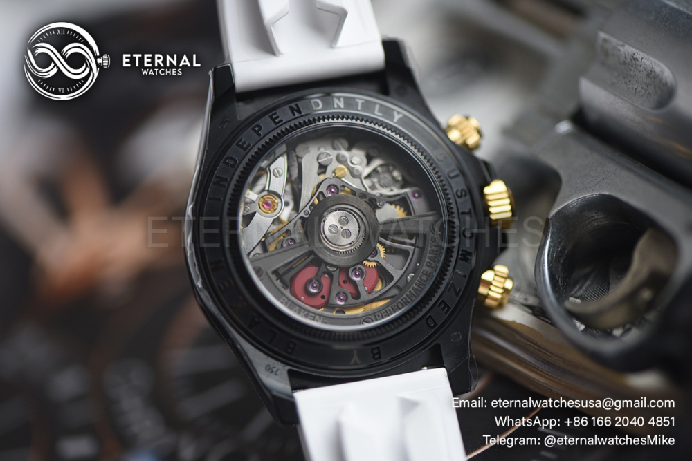 ROLEX - SUPRE CLONE Daytona Blaken 40mm Black Ceramic/RU Sketelon Dial on White Strap SONIC DD4130