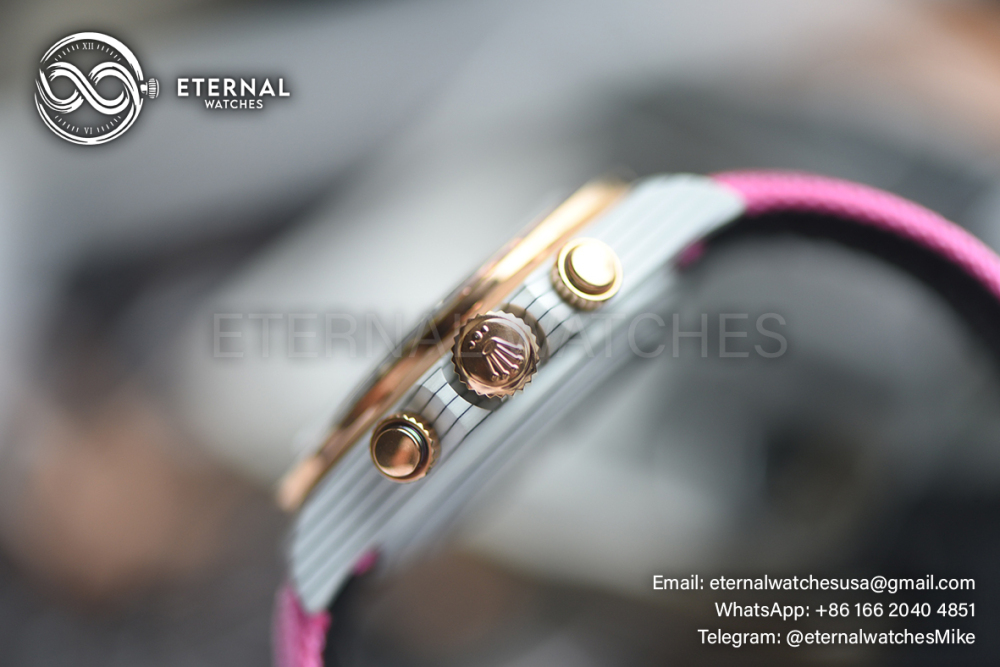 ROLEX - SUPER CLONE Daytona Rainbow 40mm White Carbon/NY Black/Stk Dial Pink Sonic DD4130