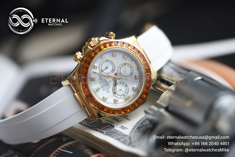 ROLEX - SUPER CLONE Daytona 126518 Gem 40mm YG/RU MOP/Dia N6F DD4130