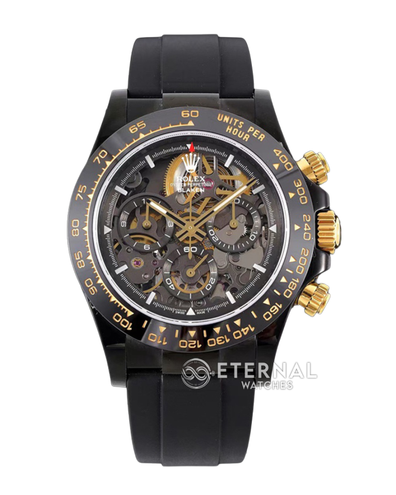 ROLEX - SUPRE CLONE Daytona Blaken 40mm Black Ceramic/RU Sketelon Dial on Black Strap SONIC DD4130
