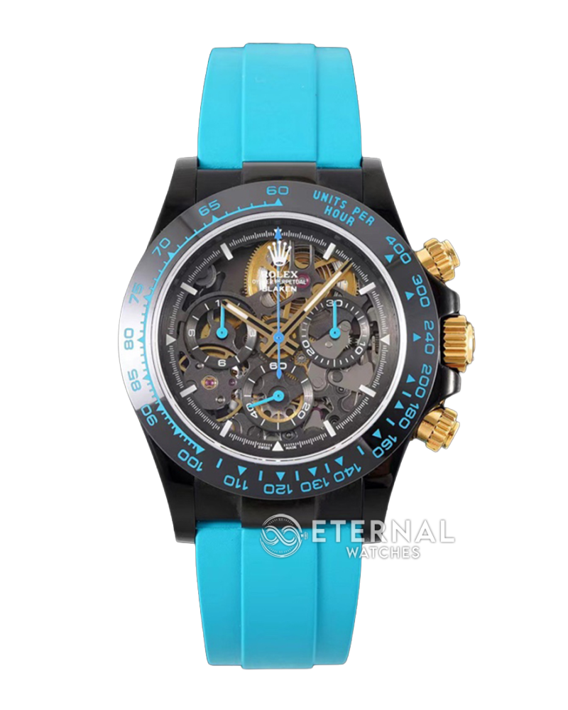 ROLEX - SUPRE CLONE Daytona Blaken 40mm Black Ceramic/RU Sketelon Dial on Blue Strap SONIC DD4130