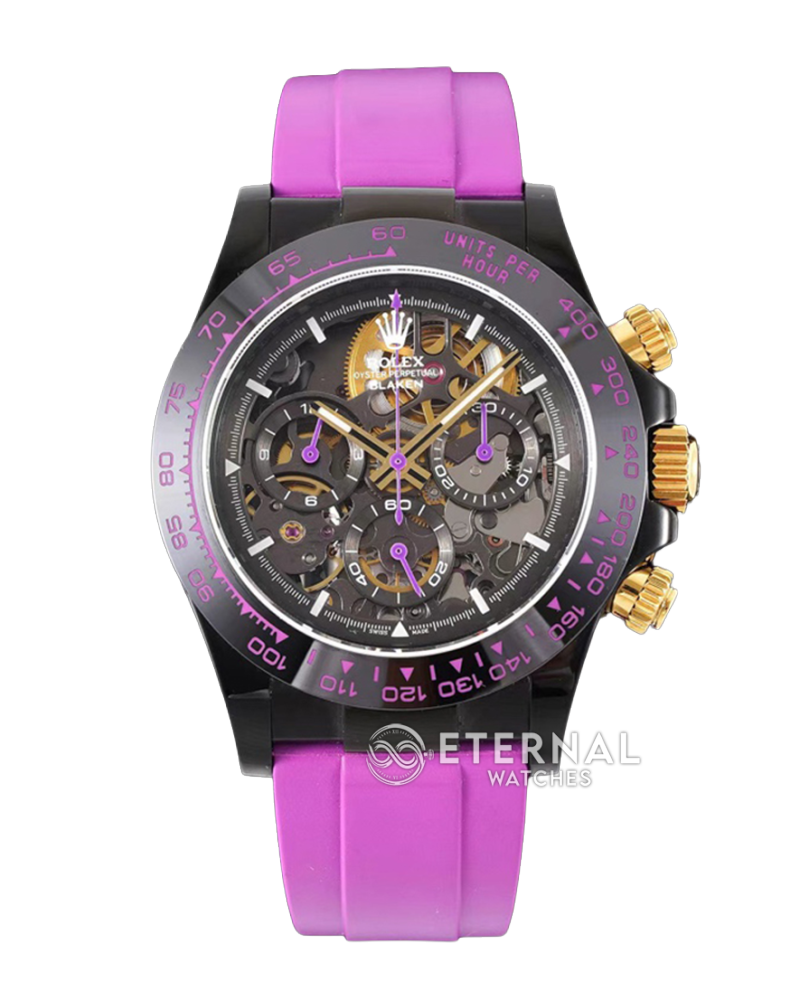 ROLEX - SUPRE CLONE Daytona Blaken 40mm Black Ceramic/RU Sketelon Dial on Pink Strap SONIC DD4130