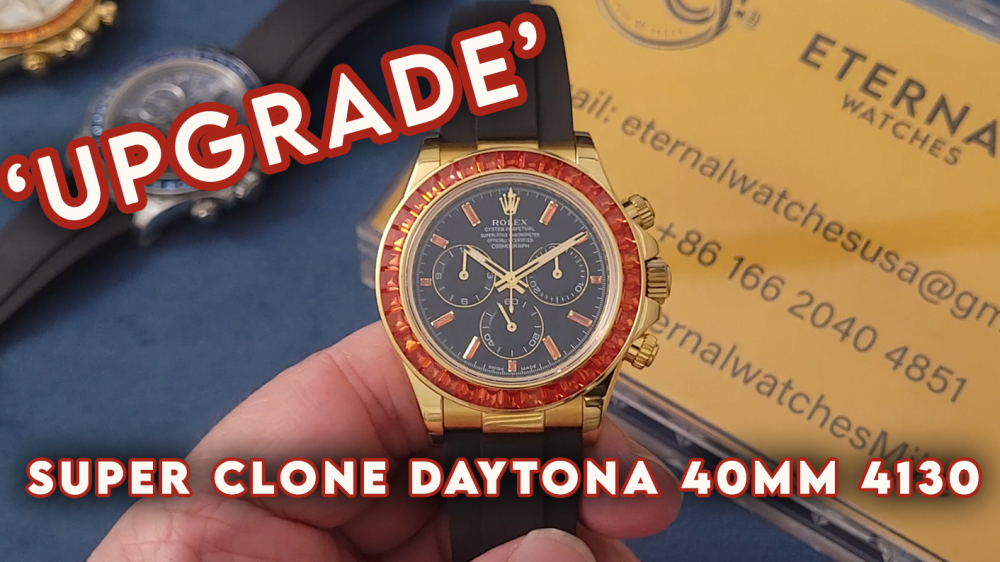 ROLEX - SUPER CLONE Daytona 126518 Gem 40mm YG/RU Black/Dia N6F DD4130